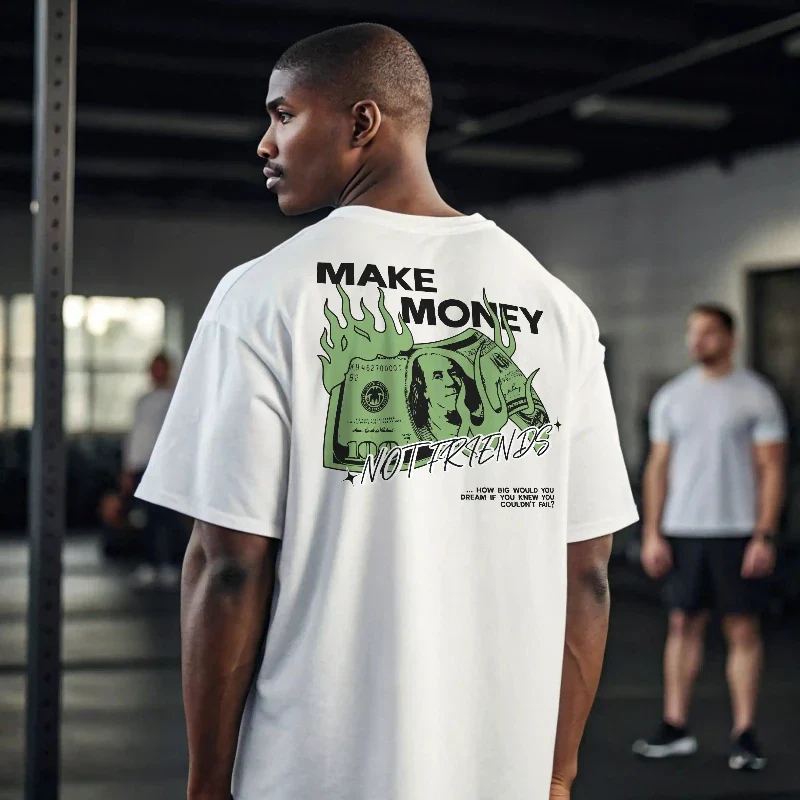 Camiseta streetwear ancha MAKE MONEY NOT FRIENDS - Image 3
