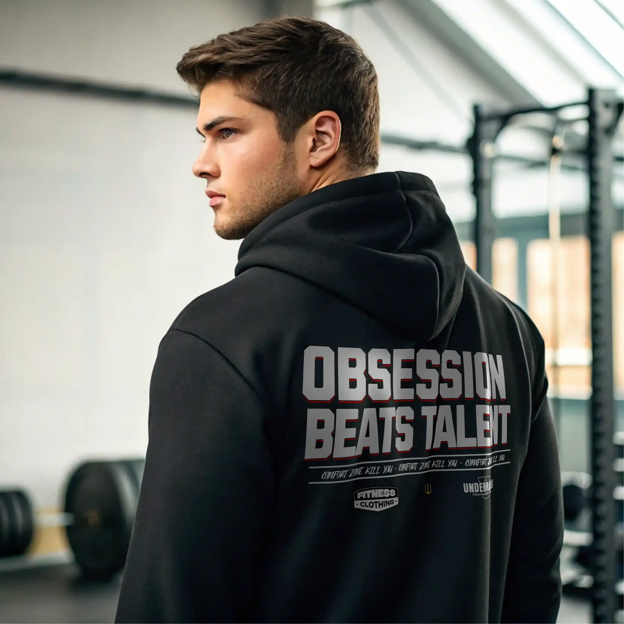 Sudadera gym negra OBSESSION BEATS TALENT - Image 4