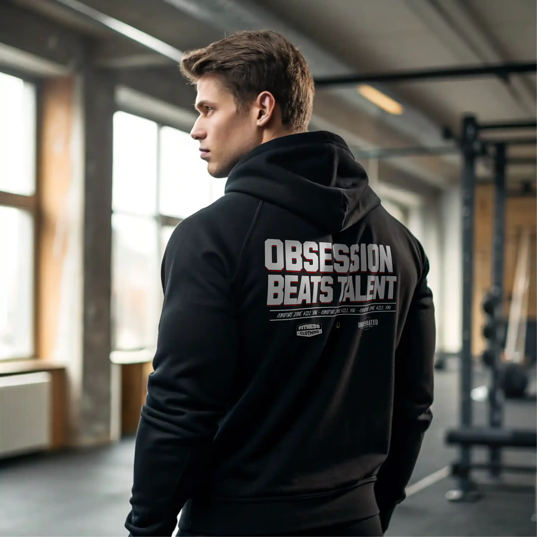 Sudadera gym negra OBSESSION BEATS TALENT - Image 8