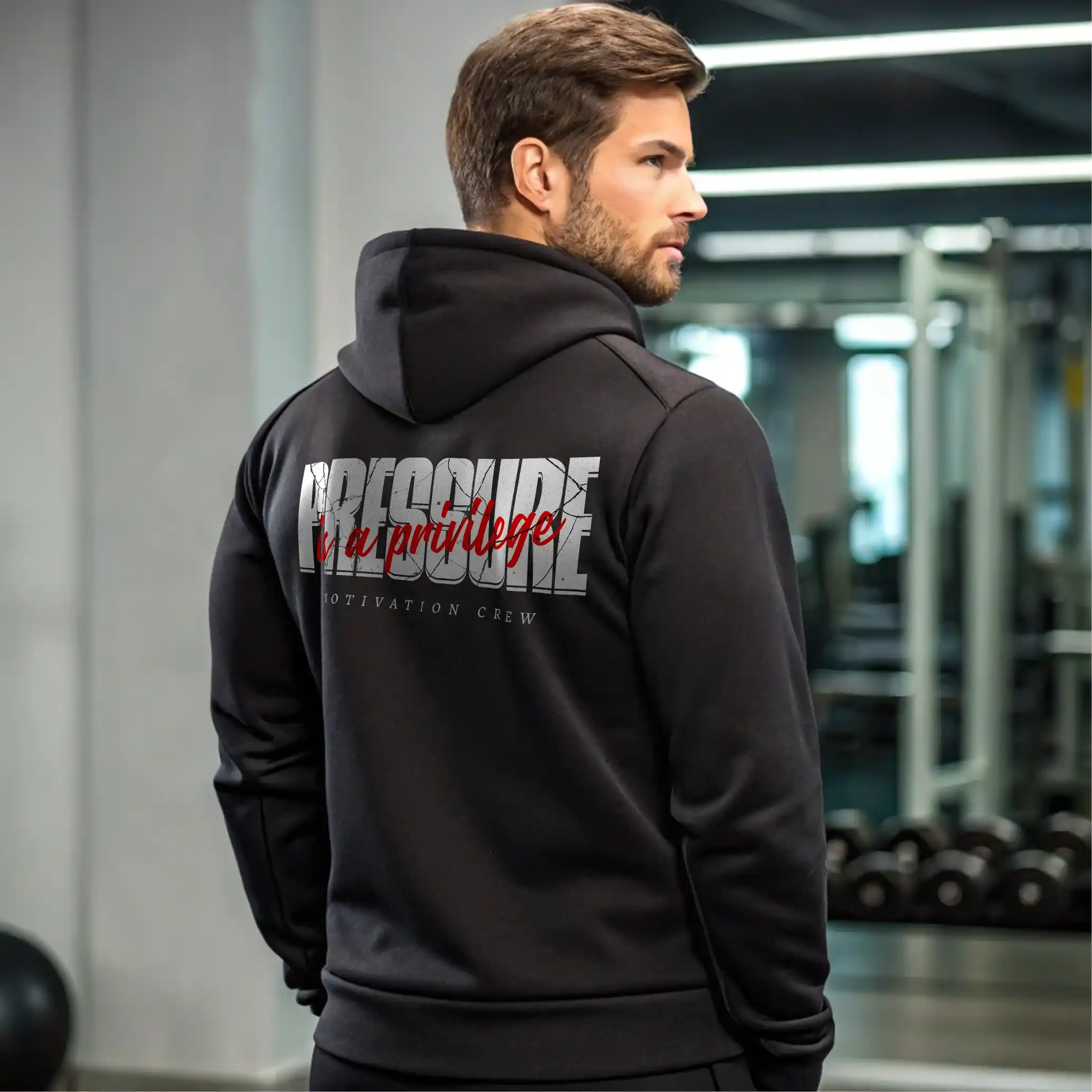 Sudadera gym negra PRESSURE IS A PRIVILEGE - Image 3