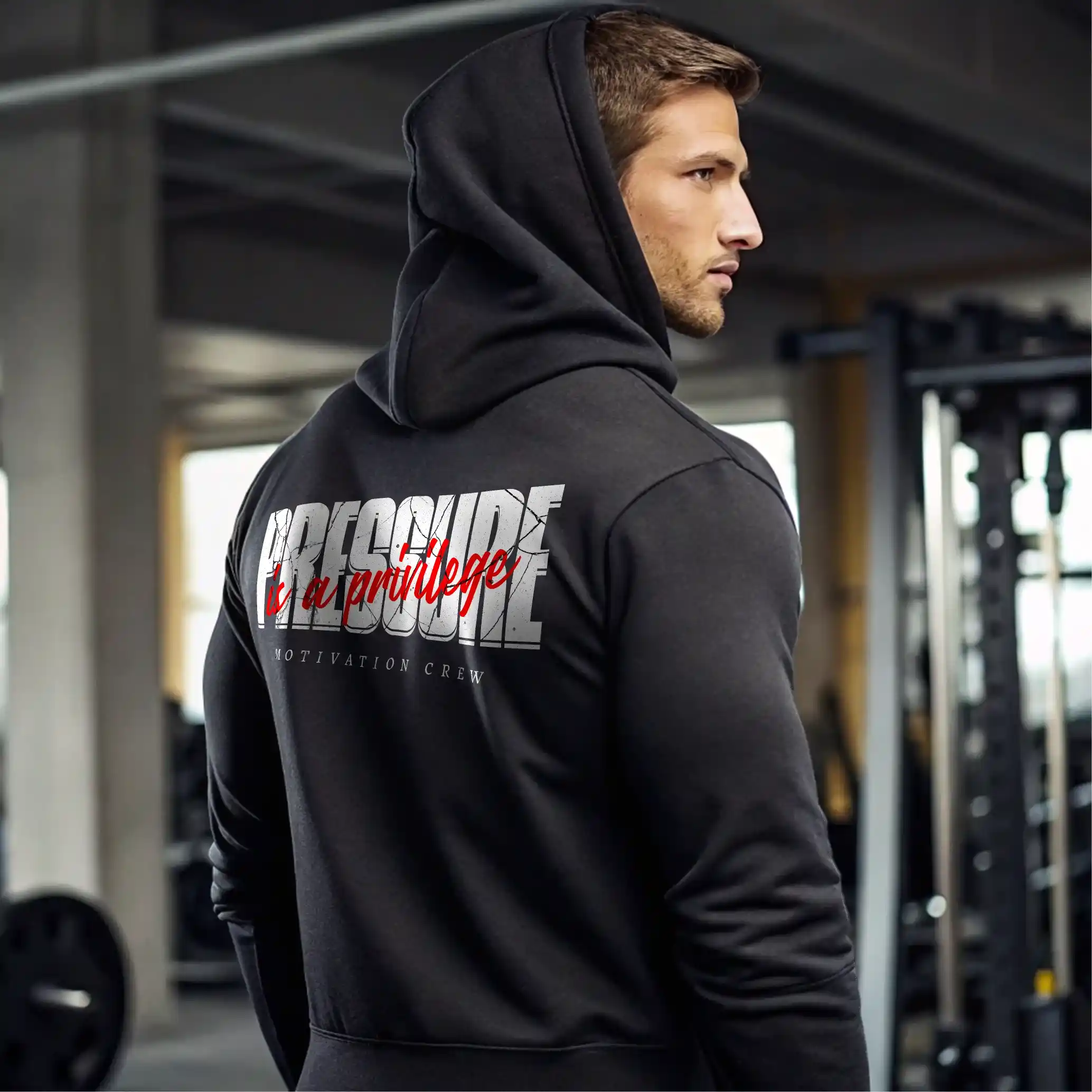 Sudadera gym negra PRESSURE IS A PRIVILEGE - Image 4