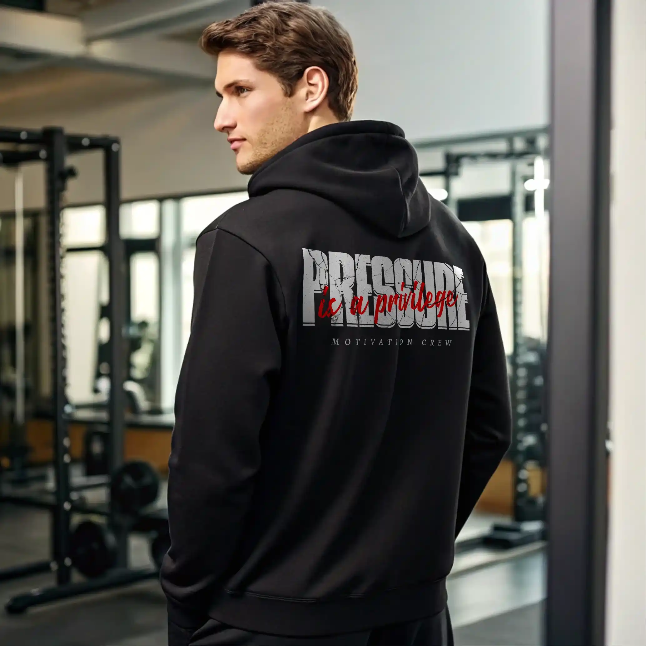 Sudadera gym negra PRESSURE IS A PRIVILEGE - Image 8